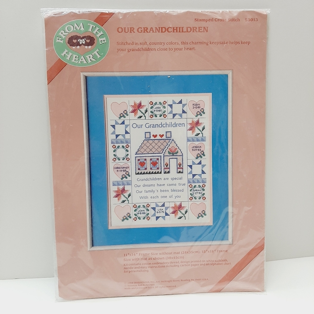 🍒 NOS - Vintage OUR GRANDCHILDREN 11X14 Stamped Cross Stitch